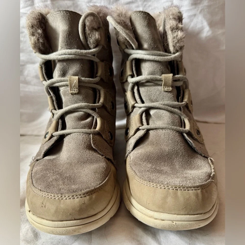 Sorel Explorer II Joan Mid Calf Winter Snow Boots Quarry/Black Womens Size 9.5